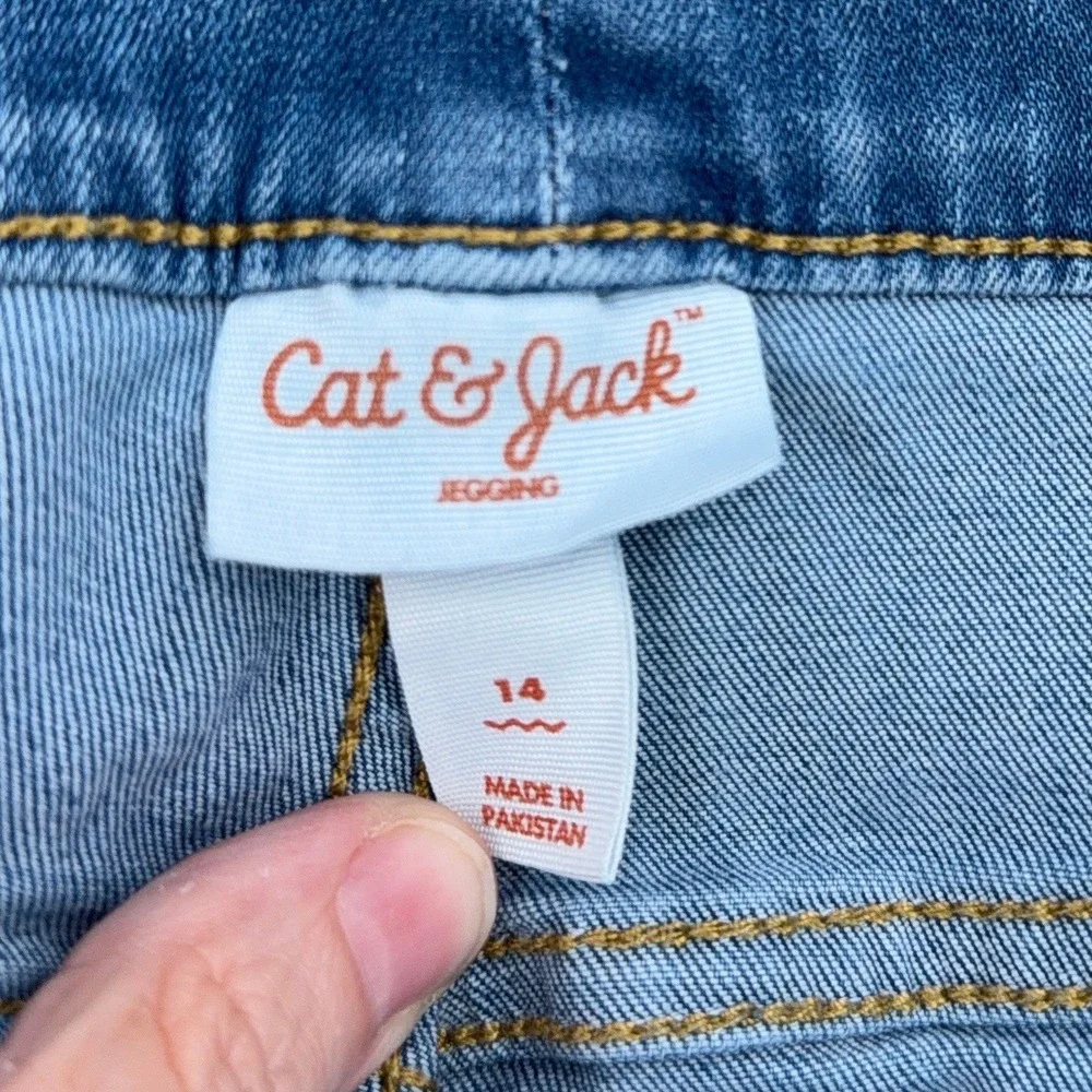 Cat & Jack Jegging Kids 14 Cotton Blend Blue Distressed Pull On Jeans
